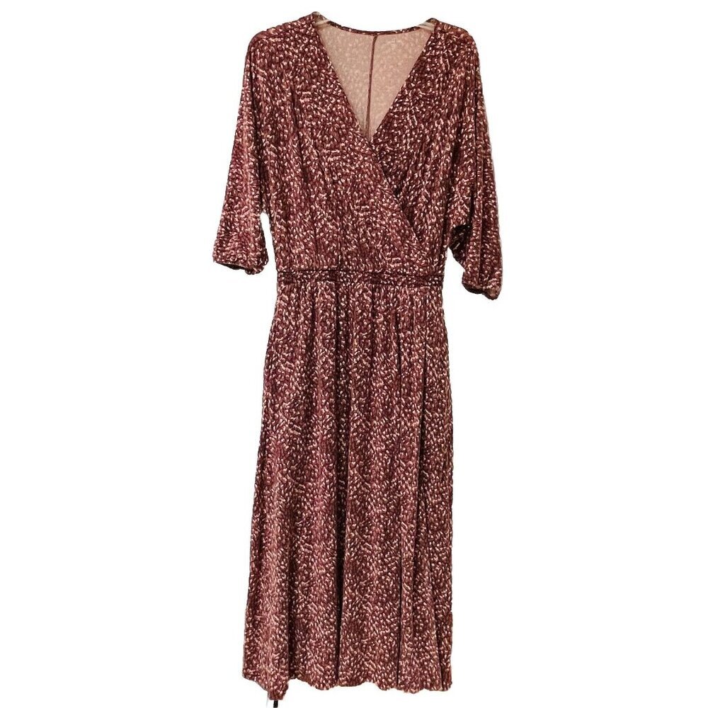 Garnet Hill Midi Dress Womens Small Floral Yellow V Neck Boho Stretch Tencel